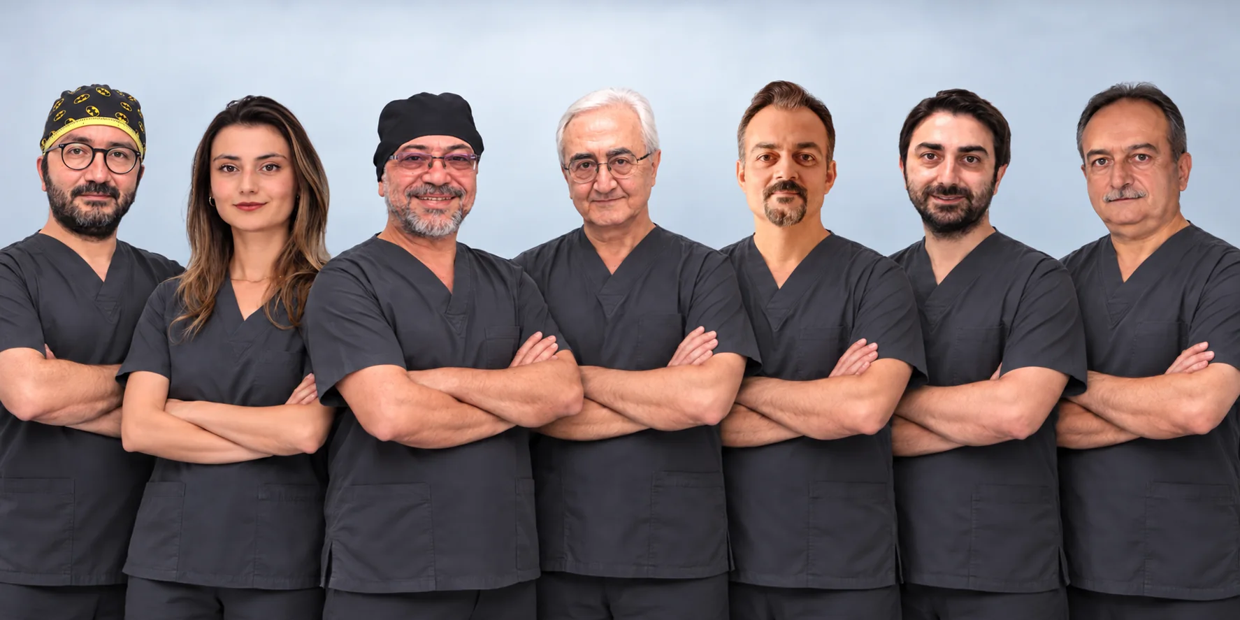 أطباء Metropolmed: د. Cemal، والأستاذ المشارك د. Barış، ود. Kayhan، وOp. Dr. Mehmet، ود. Ayşenur، وOp. Dr. Kafkas، والبروفيسور الدكتور Murat